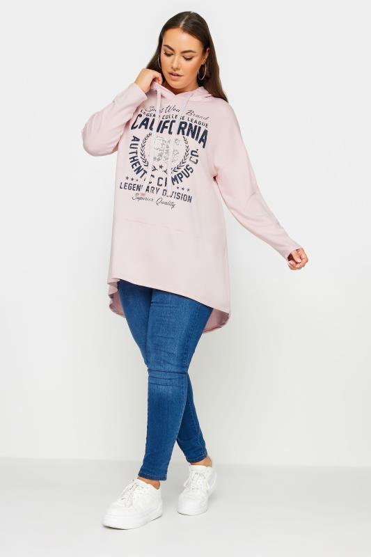 YOURS Curve Pink 'California' Slogan Longline Hoodie | Yours Clothing 2