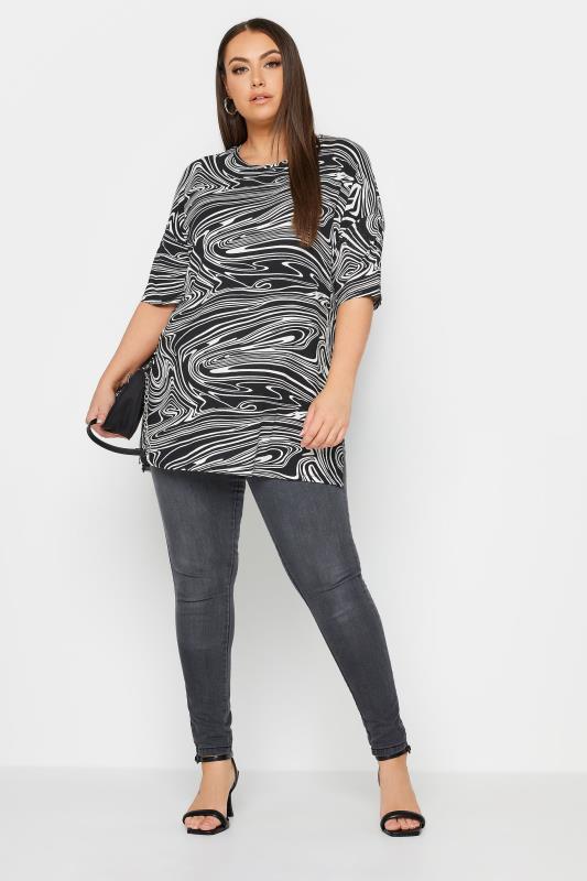 YOURS Plus Size Black Abstract Swirl Print Top | Yours Clothing 2