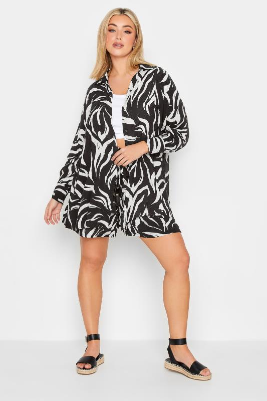 YOURS Plus Size Black Animal Print Crinkle Beach Shirt | Yours Clothing 4