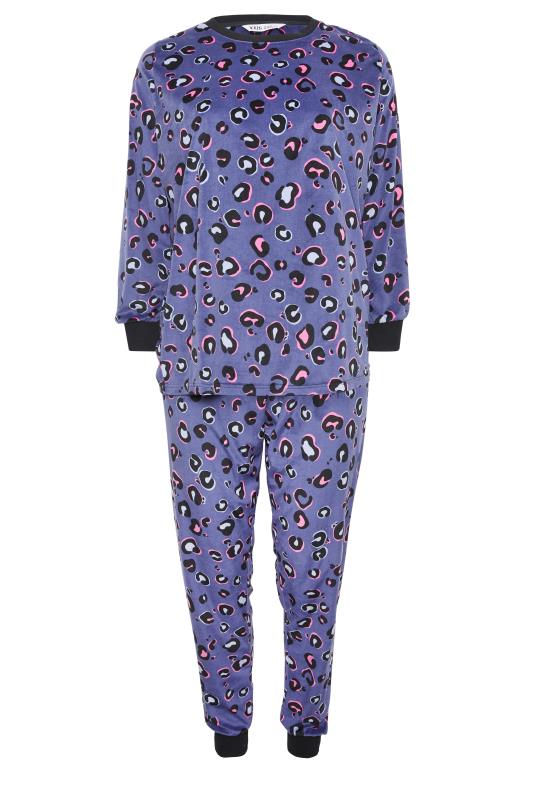 YOURS Plus Size Blue Animal Print Velour Lounge Set | Yours Clothing 5
