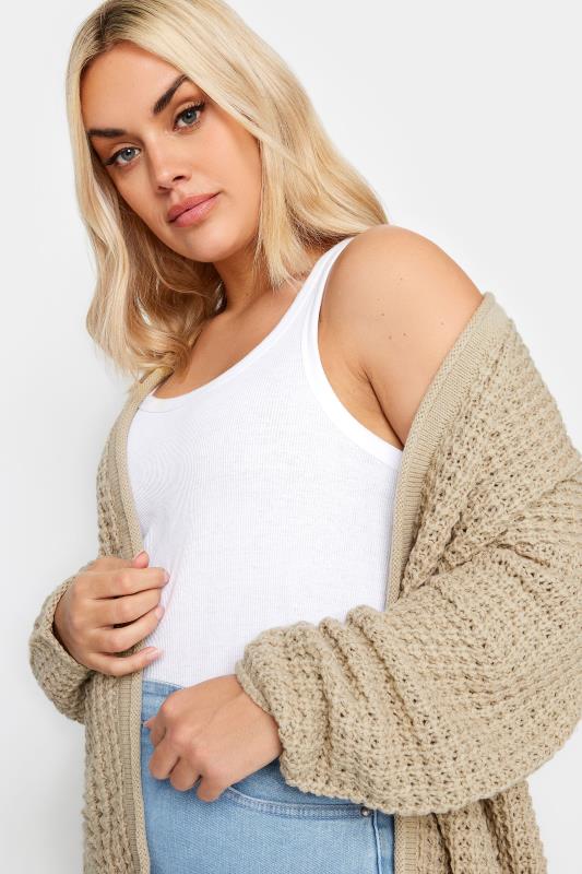 YOURS Plus Size Beige Brown Waffle Knit Cardigan | Yours Clothing 4