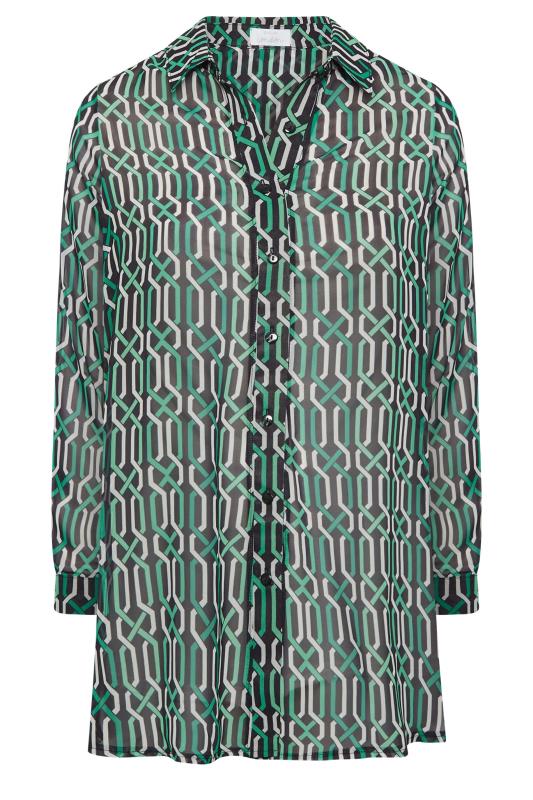 YOURS LONDON Plus Size Green Geometric Print Boyfriend Shirt | Yours Clothing 6