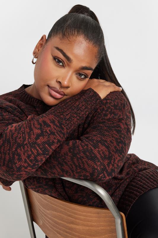 YOURS Curve Rust Orange & Black Twist Knit Jumper | Yours Clothing 5