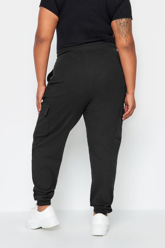 YOURS Plus Size Black Ribbed Cargo Joggers | Yours Clothing 3