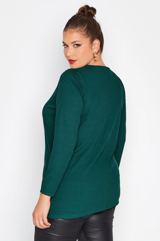 LIMITED COLLECTION Plus Size Green Ribbed Cut Out Top | Yours Clothing 3