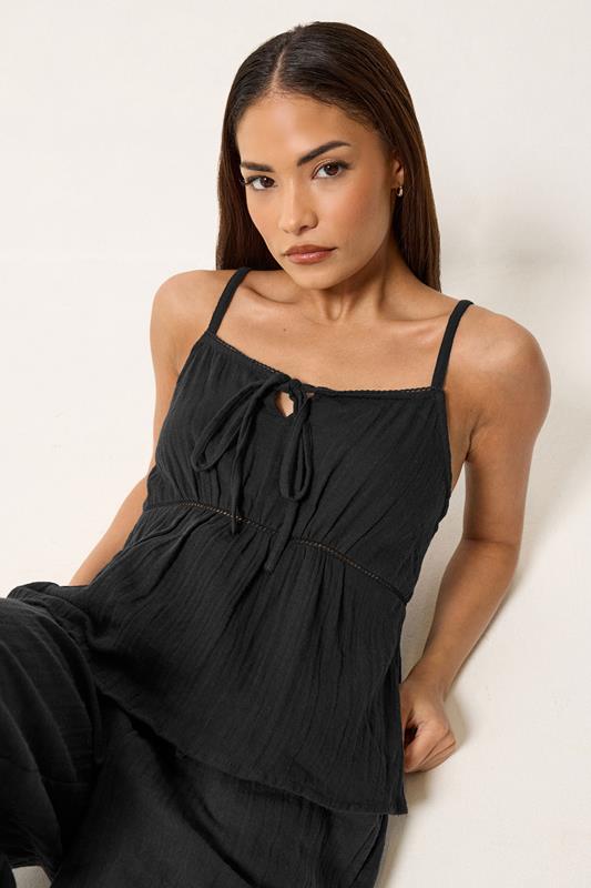 PixieGirl Petite Women's Black Cotton Cheesecloth Cami Top | PixieGirl 1