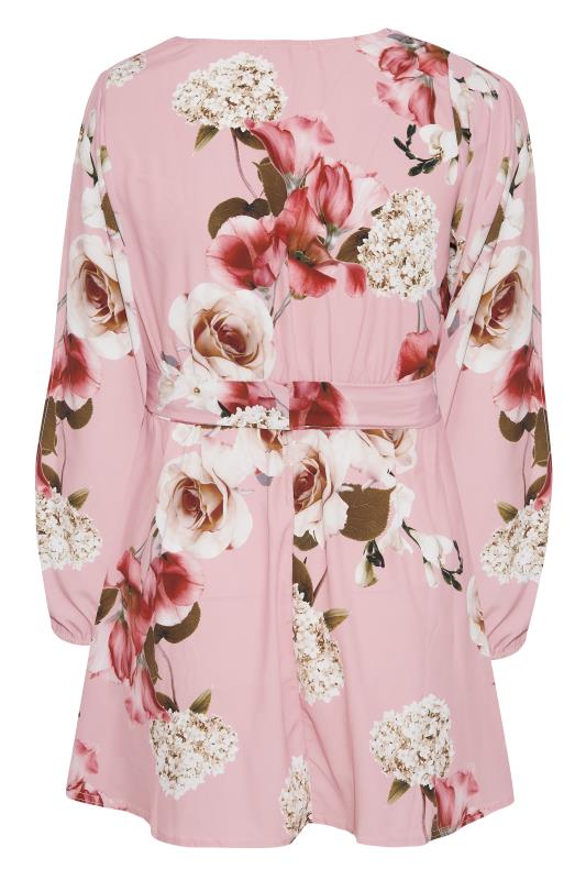 YOURS LONDON Plus Size Pink Floral Split Sleeve Wrap Top | Yours Clothing 6