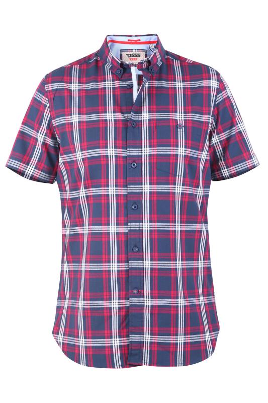 Plus Size  D555 Big & Tall Navy Blue & Red Check Short Sleeve Shirt