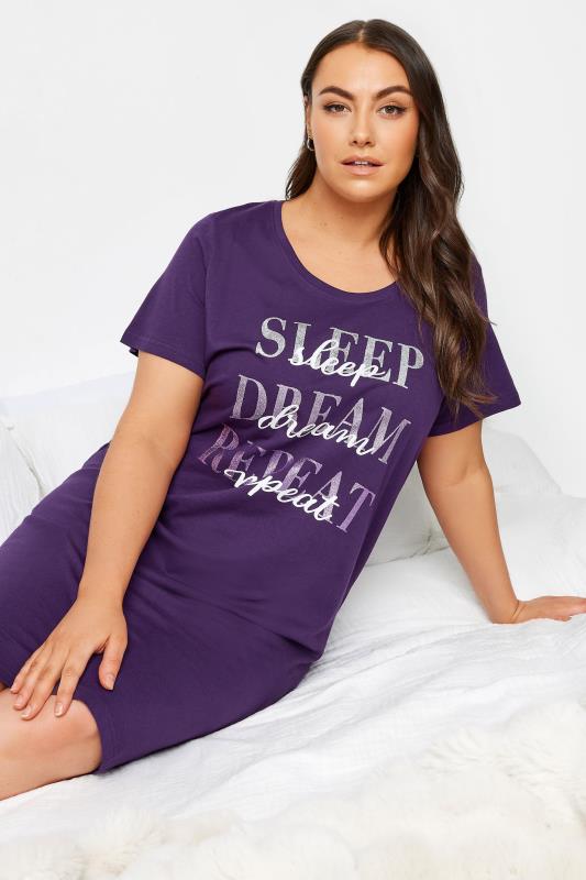 YOURS Plus Size Purple 'Sleep Dream Repeat' Slogan Nightdress | Yours Clothing 4