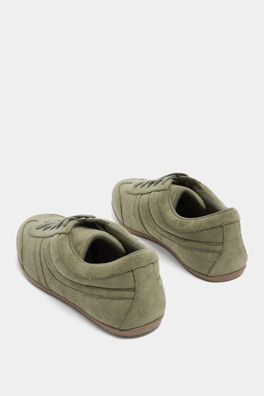 Sage Green Faux Seude Low Retro Stripe Trainers In Extra Wide EEE Fit | Yours Clothing 3