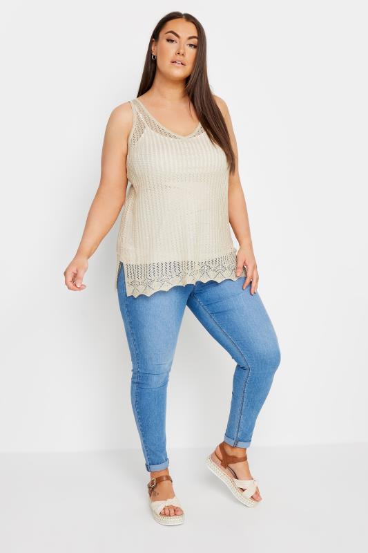 YOURS Plus Size Gold Metallic Crochet Vest Top | Yours Clothing 3