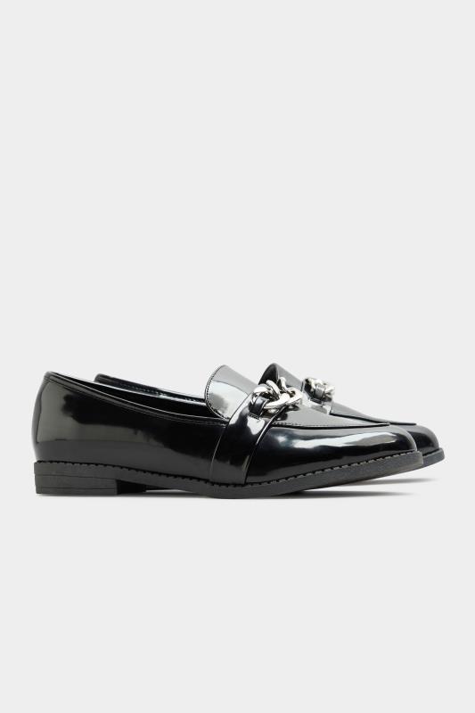  dla puszystych LIMITED COLLECTON Black Patent Chain Loafers In Extra Wide Fit