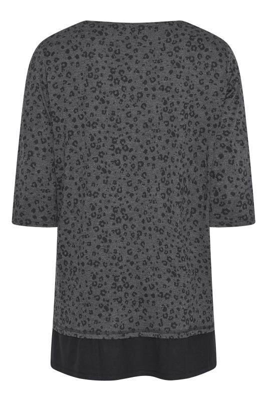 Plus Size Charcoal Grey Leopard Print V-Neck Top | Yours Clothing  7