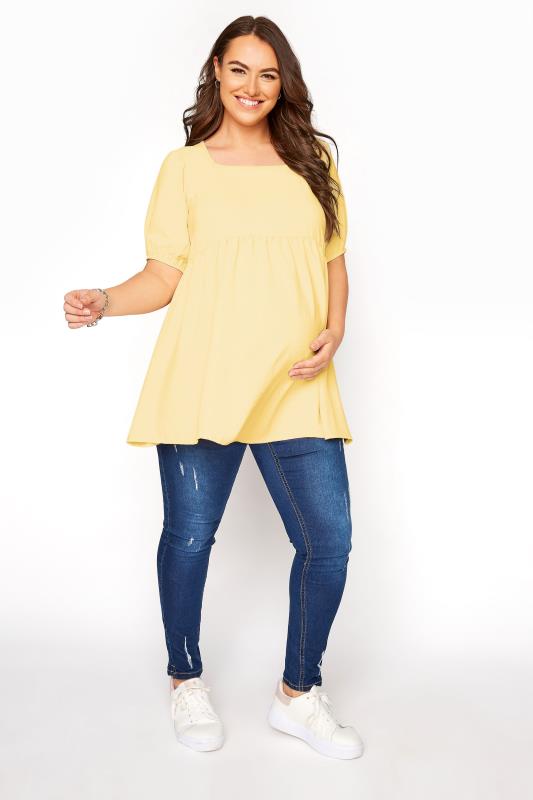 BUMP IT UP MATERNITY Curve Yellow Square Neck Smock Top_B.jpg