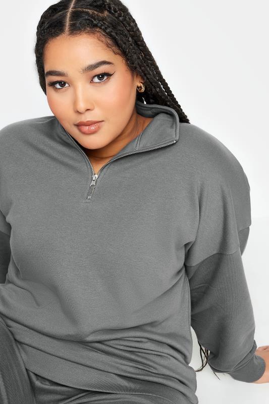 YOURS Plus Size Grey Quarter Zip Sweatshirt | Yours Clothing 5