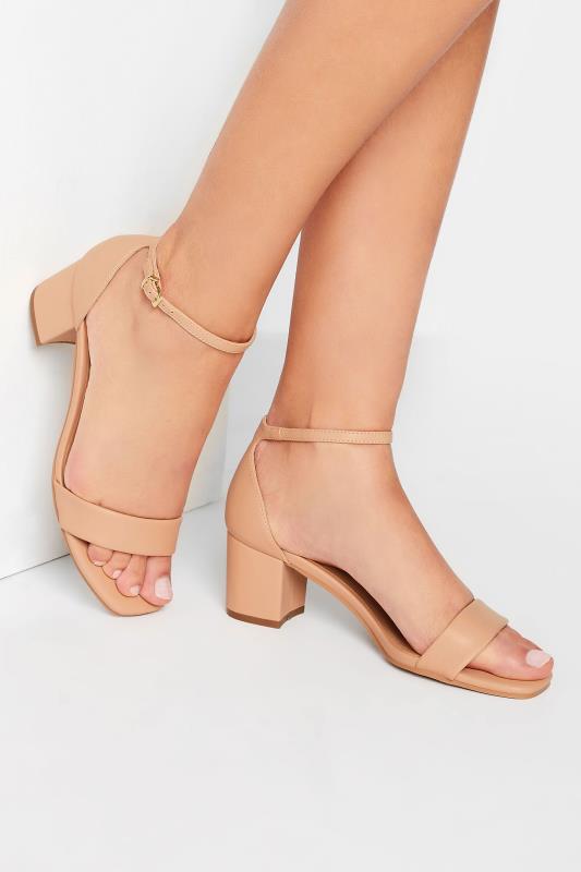 Tall  LTS Nude Faux Leather Block Heel Sandals In Standard Fit
