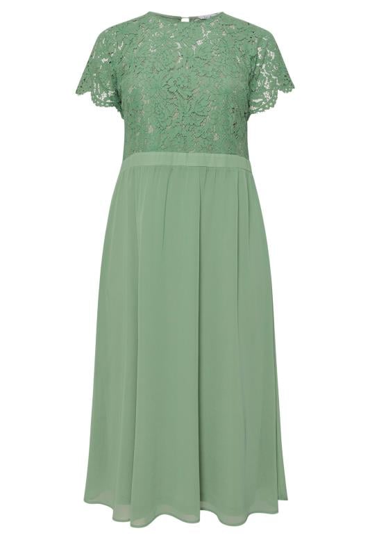 YOURS LONDON Plus Size Green Lace Sweetheart Midi Dress | Yours Clothing 5