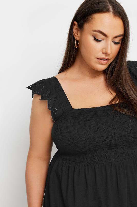 YOURS Plus Size Black Broderie Anglaise Peplum Top | Yours Clothing 4