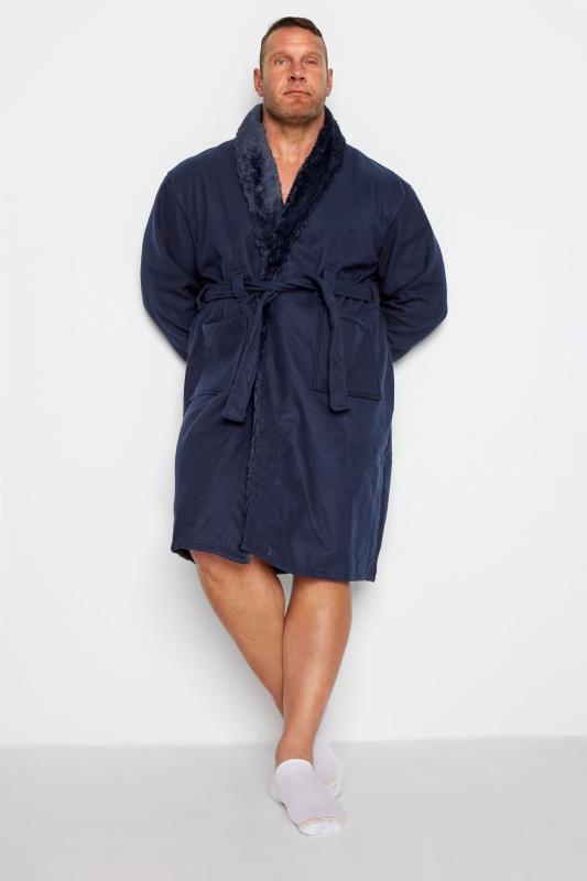KAM Big & Tall Blue Sherpa Lined Dressing Gown 1