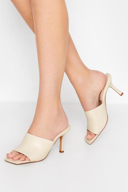LTS Cream Skinny Heeled Mules in Standard Fit | Long Tall Sally 1