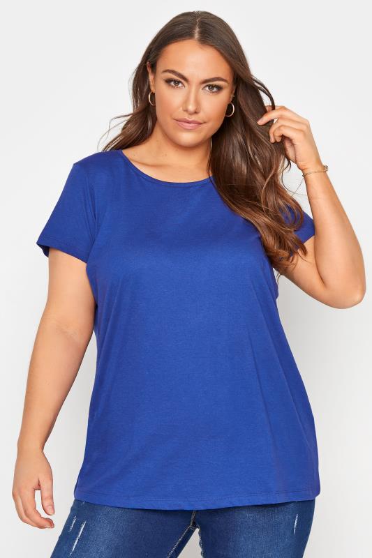 Plus Size  Curve Royal Blue Short Sleeve Basic T-Shirt