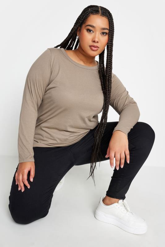 YOURS Plus Size Stone Brown Long Sleeve Top | Yours Clothing 4