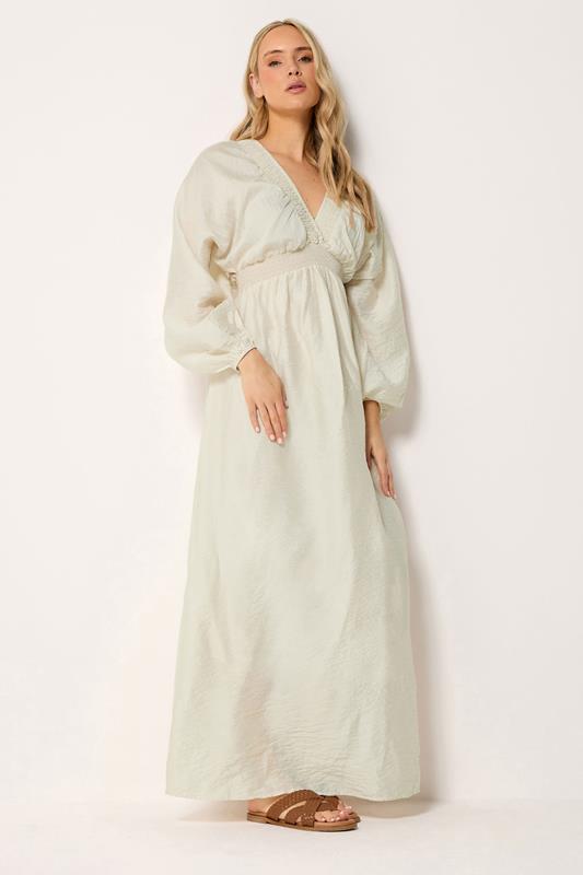 LTS Tall Women's Cream Textured Shirred Detail Maxi Dress | Long Tall Sally 2