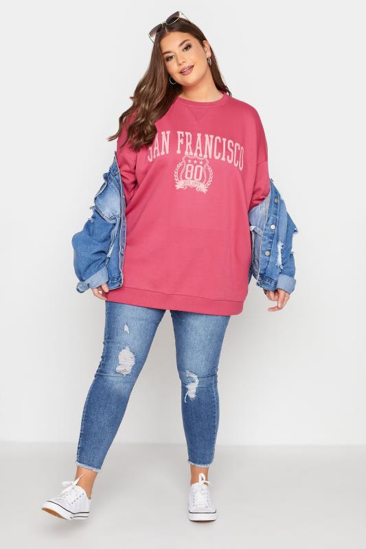 Plus Size Pink 'San Francisco' Slogan Sweatshirt | Yours Clothing  2