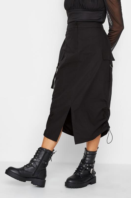 Petite  PixieGirl Black Cargo Ruched Midi Skirt