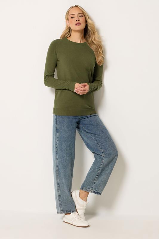 LTS Tall Women's Khaki Green Knitted Crew Neck Jumper | Long Tall Sally 1