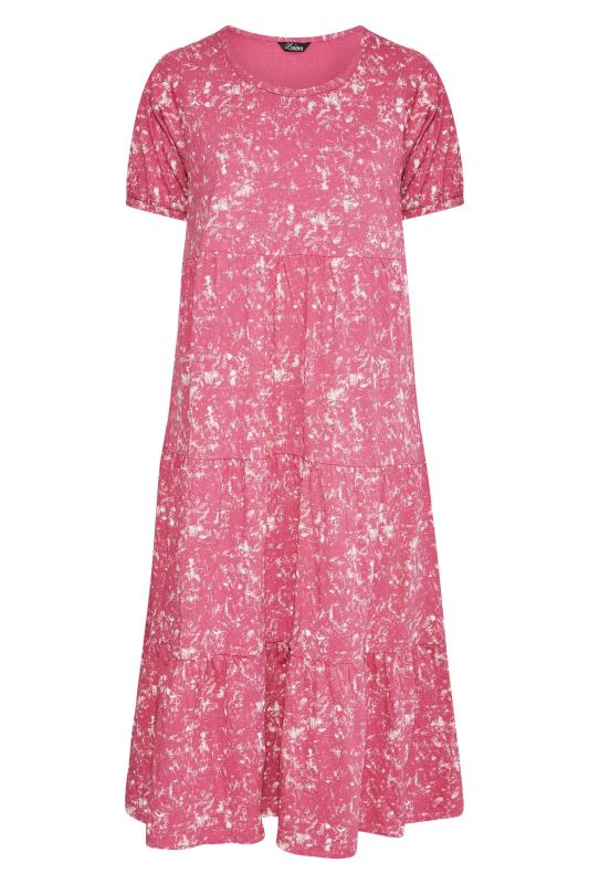 LIMITED COLLECTION Curve Pink Acid Wash Cotton Tier Dress 5