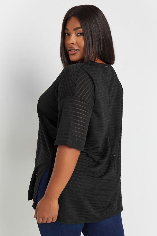 YOURS Plus Size Black Mesh Short Sleeve Stripe Top | Yours Clothing 3