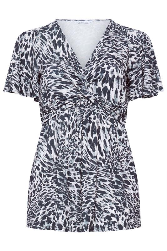 YOURS LONDON Plus Size Grey Animal Print Knot Detail Front Top | Yours Clothing 5