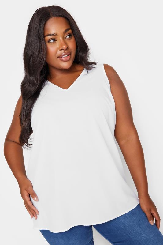 YOURS Plus Size White V-Neck Vest Top | Yours Clothing 1