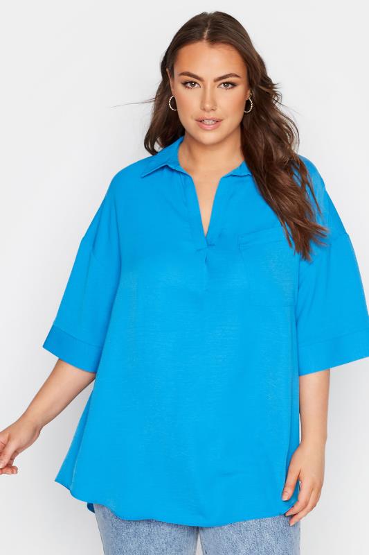 Plus Size  LIMITED COLLECTION Curve Blue Rugby Throw On Shirt
