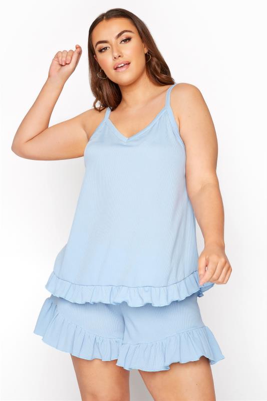 LIMITED COLLECTION Light Blue Frill Ribbed Pyjama Top_B.jpg