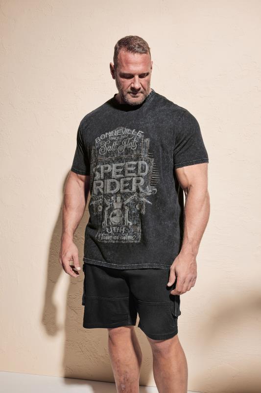 Men's  BadRhino Big & Tall Grey Acid Wash 'Speed Rider' Slogan Print T-Shirt