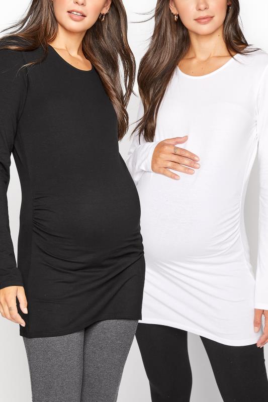 2 PACK Tall Maternity Black & White Long Sleeve T-Shirt_split.jpg