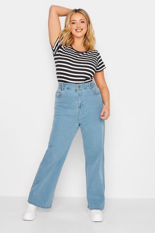 YOURS Plus Size Light Blue Elasticated Waist Stretch Wide Leg Jeans | Yours Clothing  2