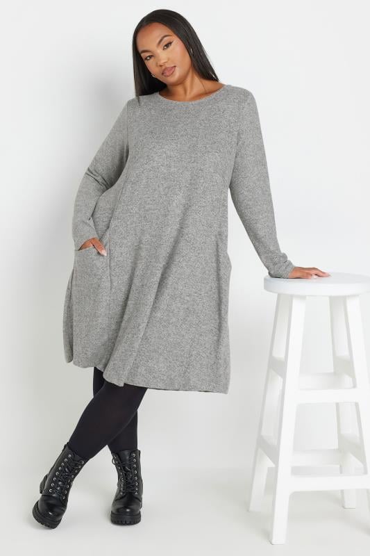 Plus Size  YOURS Curve Grey Soft Touch Pocket Midi Dress