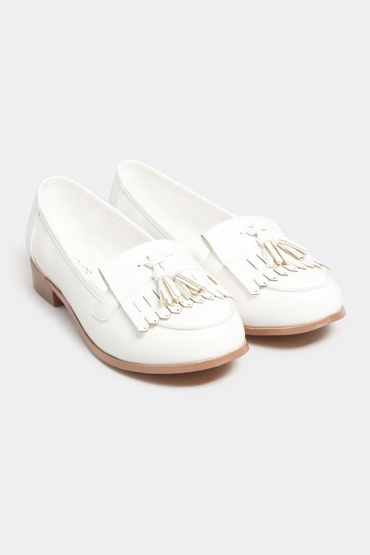 White Patent Tassel Loafers In Wide E Fit & Extra Wide EEE Fit | Yours Clothing  2