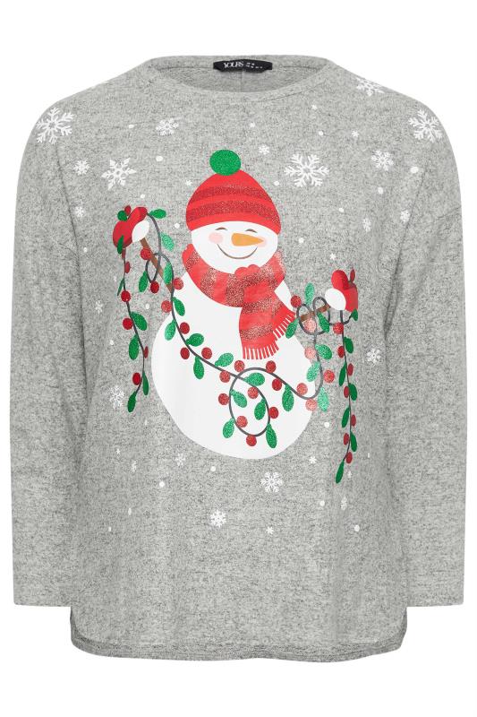 YOURS Plus Size Grey Snowman Print Soft Touch Christmas Jumper | Yours Clothing 5