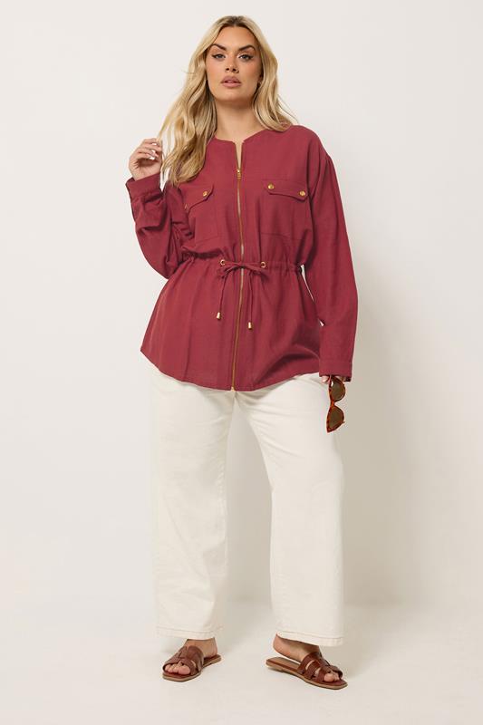 YOURS Plus Size Red Linen Shacket | Yours Clothing 4