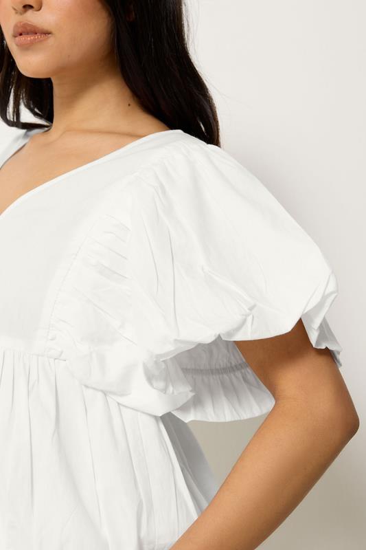 PixieGirl Petite Women's White Cotton Puff Sleeve Top | PixieGirl 4