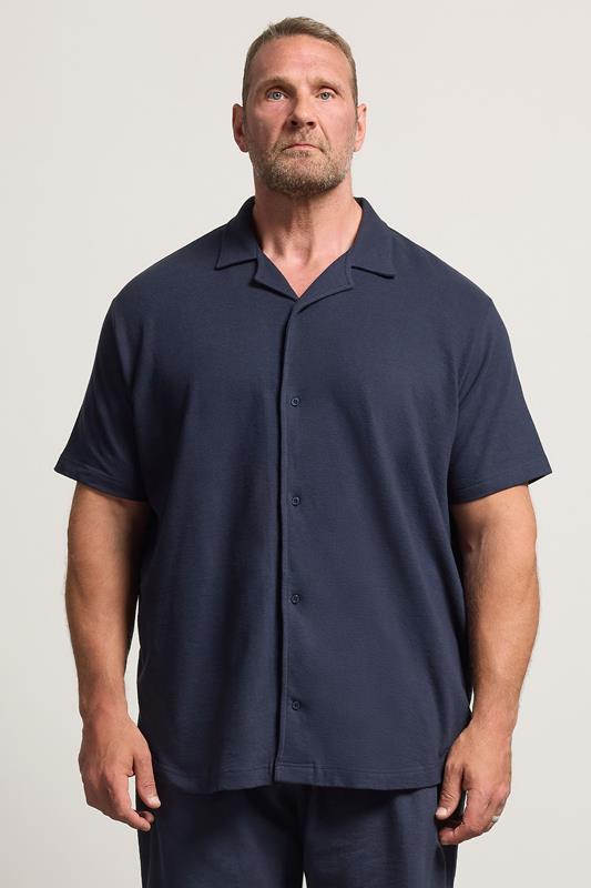  BadRhino Big & Tall Chemise bleu marine à col cubain flammé
