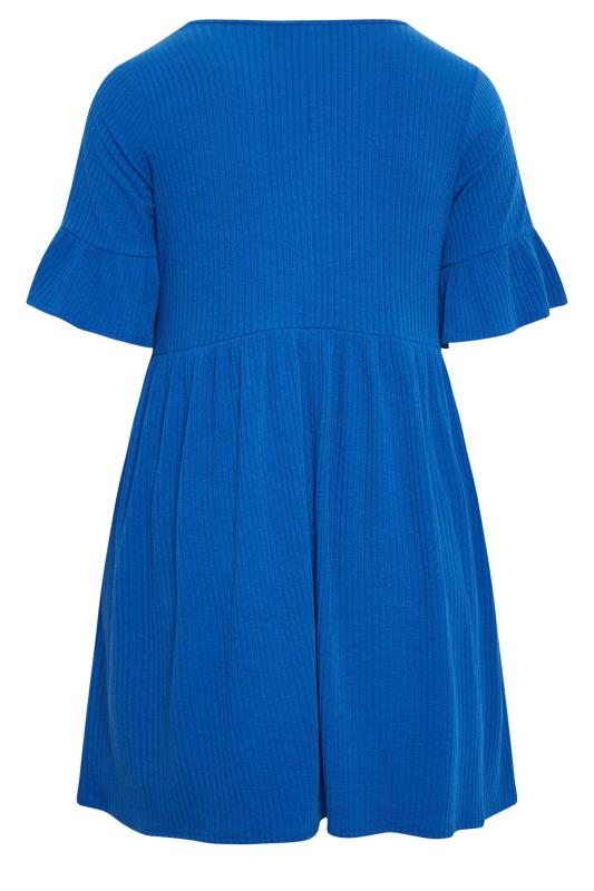 YOURS Curve Plus Size Cobalt Blue Frill Sleeve Tunic Dress 7