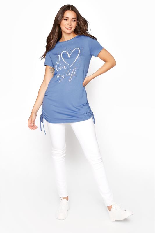 LTS Denim Blue 'I Love My Life' Ruched Side Tunic Top | Long Tall Sally 2
