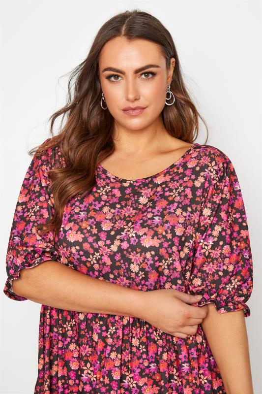 YOURS LONDON Curve Black & Pink Floral Tunic Top_DR.jpg
