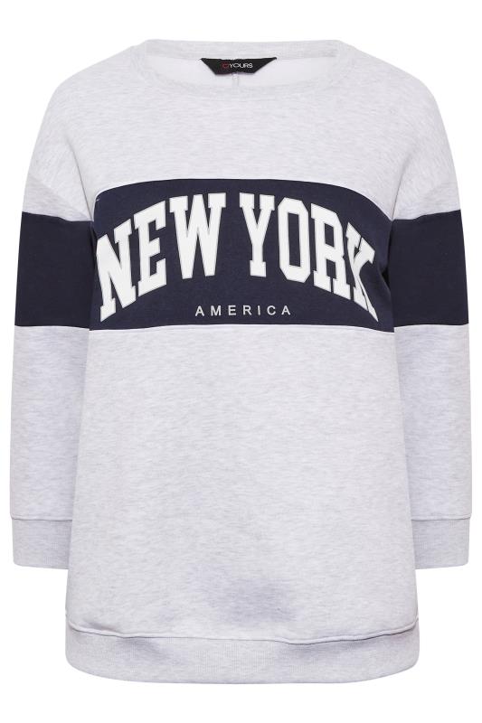 Plus Size Grey Colour Block 'New York' Slogan Varsity Sweatshirt | Yours Clothing 6