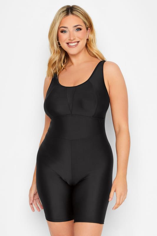 Plus Size Black Swim Unitard | Yours Clothing 1